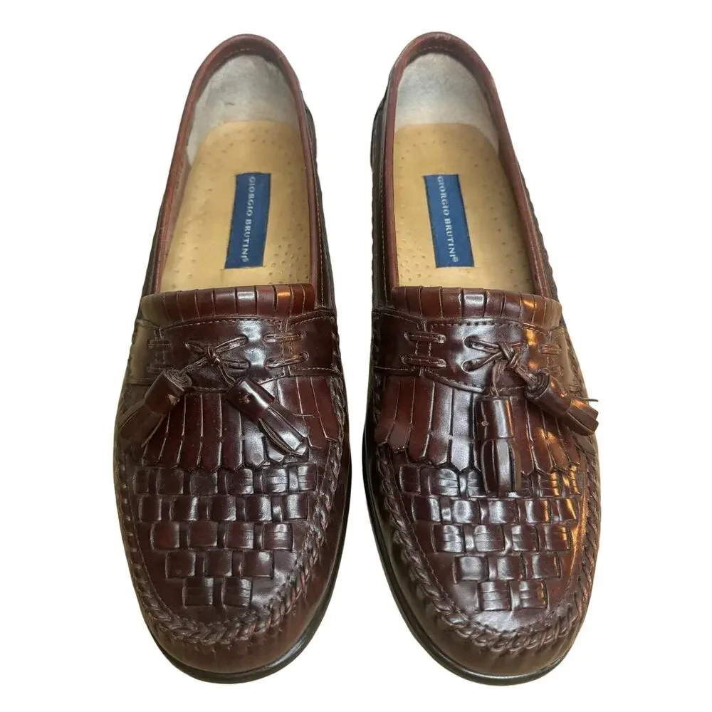Giorgio Brutini Men's 9.5M Brown Leather‎ Loafers Made in Brazil Casual Dress